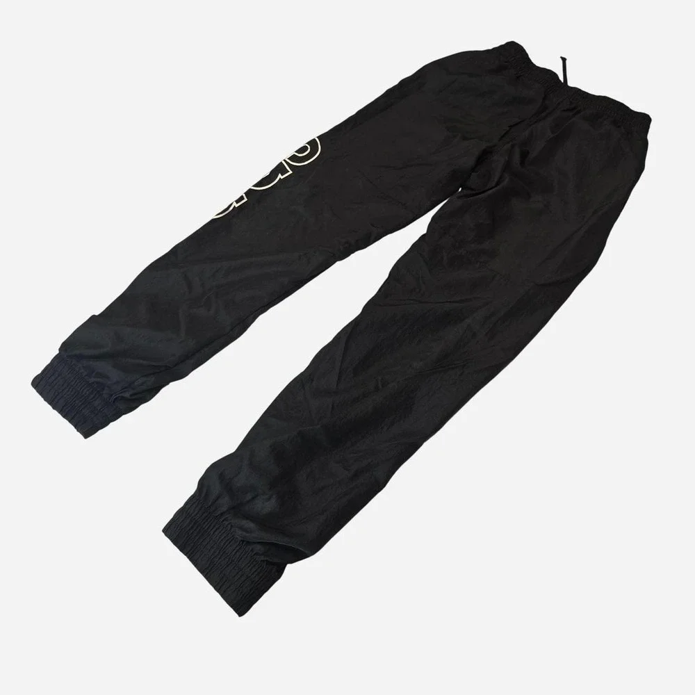 Adidas black track pants nylon white logo kids- 10-12 M)